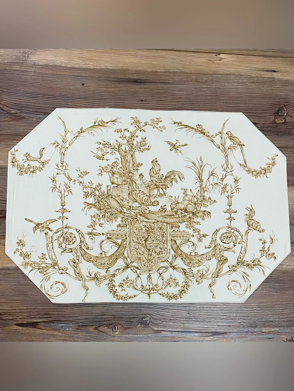 4 Williams-Sonoma Cotton Placemats Beige Gold French Country Toile Cotton Italy